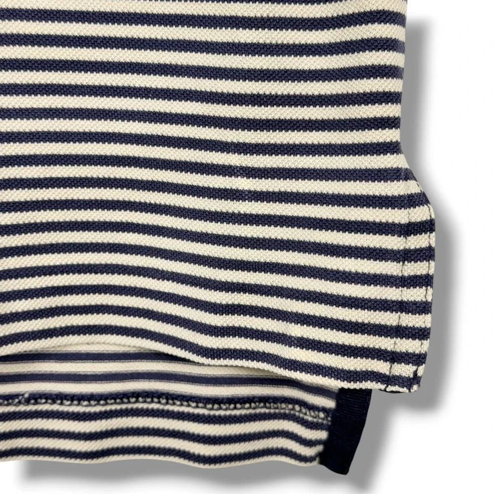 Vintage Polo Golf Ralph Lauren Polo Shirt‎ Mens Large Navy Tan Stripe Pima Pony